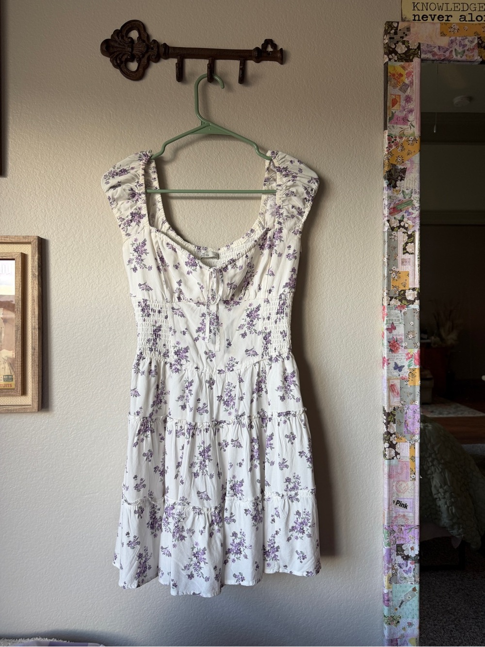 Hollister White Mini Dress with Lavender Floral Print